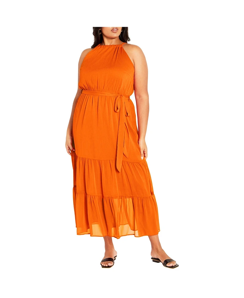 City Chic Women's Callie Tie Waist Tier Maxi Dress