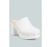 Rag & Co Benji Leather Clogs In White