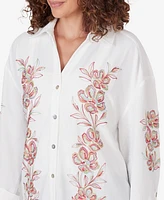 Ruby Rd. Petite Embroidered Crepe Button Front Top