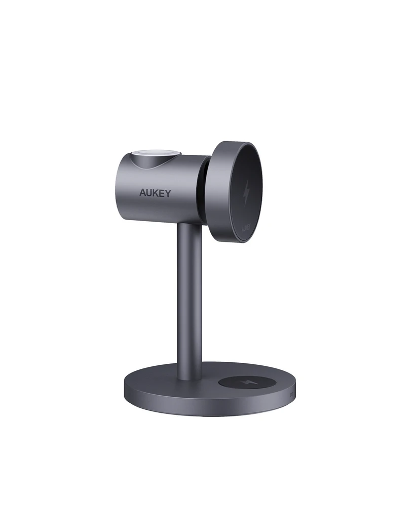 Aukey Lc-MC311 MagFusion 3-in-1 15W Qi2 & MfW Certified Magnetic Fast Wireless Charging Station 1.5ft Usb C-c Cable Included