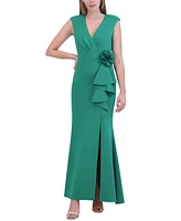 Jessica Howard Women's V-Neck Cascade Ruffle Gown