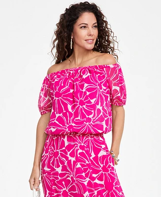 I.n.c. International Concepts Women's Printed Off-The-Shoulder Top, Created for Macy's