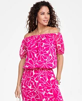 I.n.c. International Concepts Women's Printed Off-The-Shoulder Top, Created for Macy's