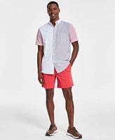 Club Room Mens Regular Fit Colorblocked Button Down Seersucker Shirt Mens Regular Fit 7 Drawstring Shorts Created For Macys