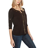 Belldini Women's Embellished Keyhole Knit Top