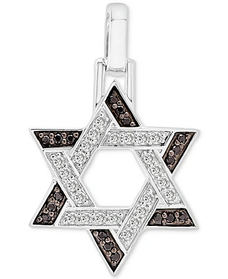 Men's Black & White Diamond Star of David Pendant (3/8 ct. t.w.) in 10k White Gold