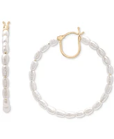 Cultured Freshwater Pearl (5 x 2-1/2mm) Medium Hoop Earrings in 10k Gold, 1-1/4"