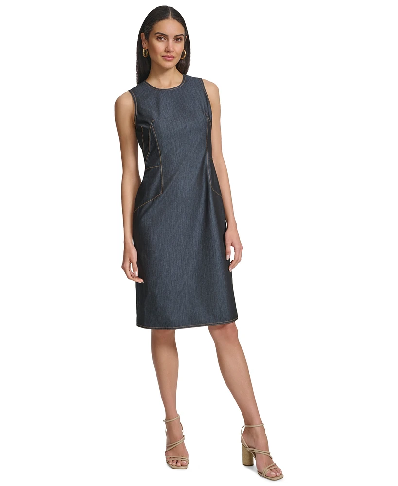 Calvin Klein Women's Crewneck Sleeveless Denim Sheath Dress