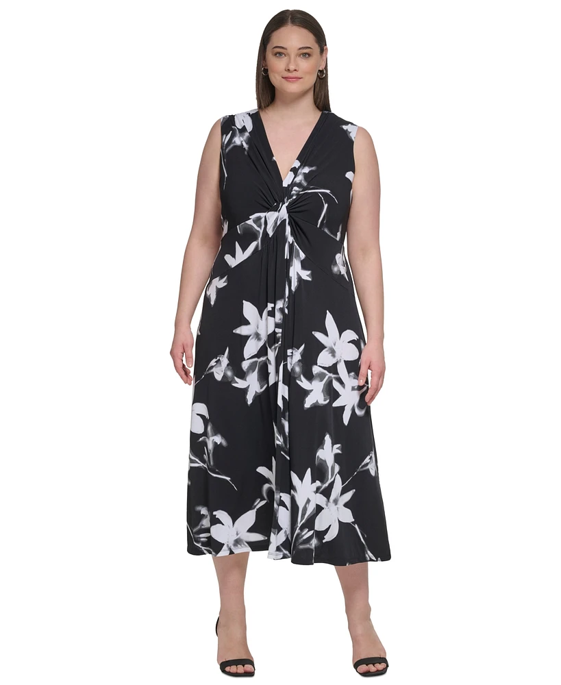 Calvin Klein Plus Size V-Neck Jersey Sleeveless A-Line Dress