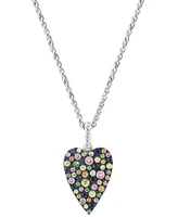 Effy Multi-Sapphire (1-1/3 ct. t.w.) & Tsavorite (1/10 ct. t.w.) Heart Cluster 18" Pendant Necklace in Sterling Silver