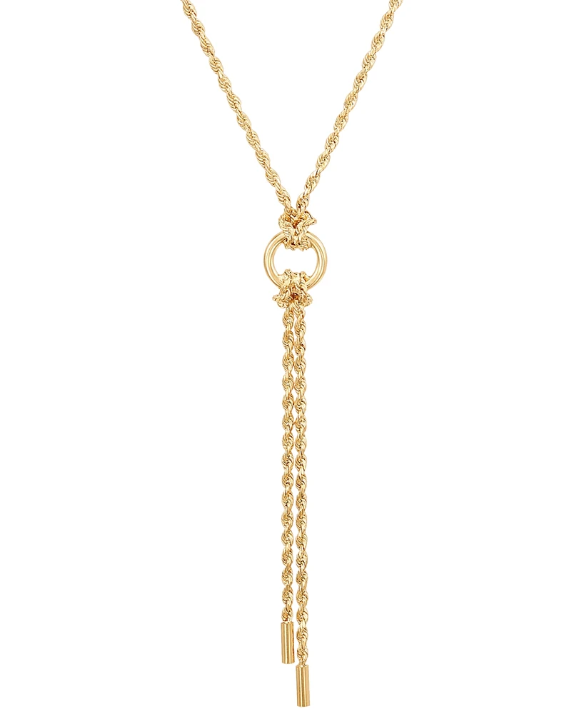 Polished Circle & Bar Rope Link 18" Lariat Necklace in 10k Gold