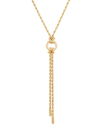 Polished Circle & Bar Rope Link 18" Lariat Necklace in 10k Gold