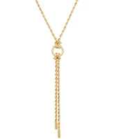 Polished Circle & Bar Rope Link 18" Lariat Necklace in 10k Gold