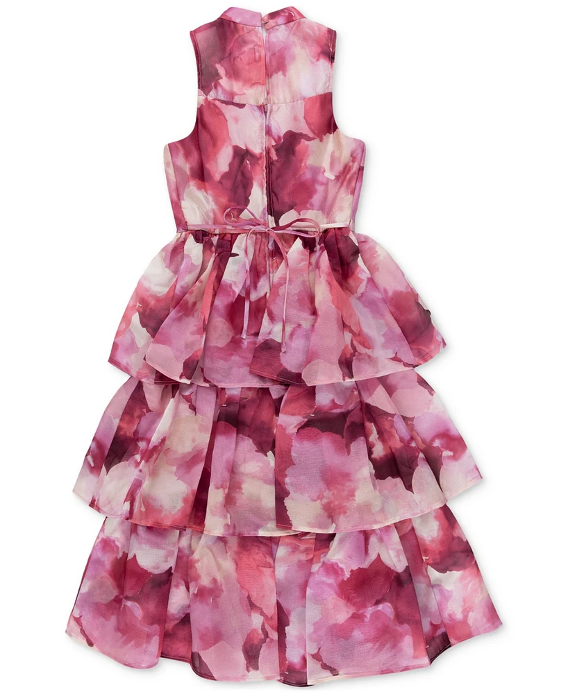 Speechless Big Girls Floral-Print Organza Tiered Maxi Dress