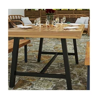 Zuli Solid Acacia Wood Dining Table With Metal Legs For Indoor And Outdoor Use