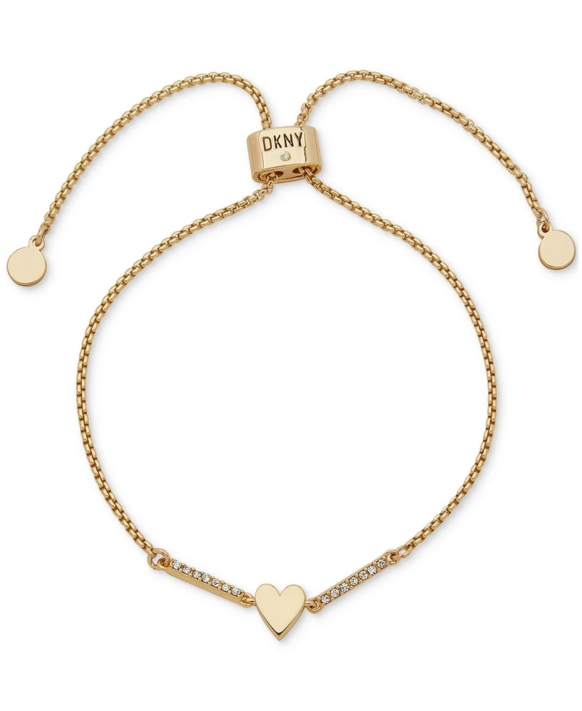 Dkny Gold-Tone Pave Bar & Heart Slider Bracelet