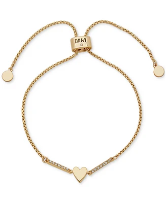 Dkny Gold-Tone Pave Bar & Heart Slider Bracelet