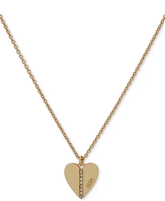 Dkny Gold-Tone Pave Logo Heart Pendant Necklace, 16" + 3" extender