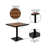 Alani Five Piece Faux Teak Patio Dining Set For Indoor And Outdoor Use - Square Table And Four Club Chairs With Arms