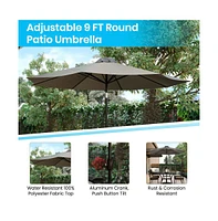 Forrest Seven Piece Faux Teak Patio Dining Set - Table, 4 Armless Stacking Club Chairs And 9' Umbrella & Base