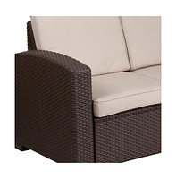 Malmok Outdoor Furniture Resin Loveseat Faux Rattan Wicker Pattern 2-Seat Loveseat With All-Weather Cushions