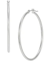 Polished Tube Medium Hoop Earrings in 10K White Gold, 1-5/8"