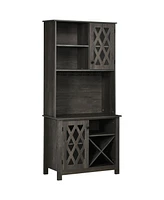 Homcom 72" Kitchen Pantry, Buffet with Hutch, Cupboard for Microwave, 2 Door Cabinets, Wine Glasses Rack and 12-Bottle Wine Rack, Dark Grey