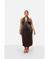 Rebdolls Plus Size Nala Snake Halter Ring Cut Out Midi Slip Dress