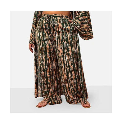 Rebdolls Plus Size Kadijah Abstract Print Drawstring Wide Leg Pants W. Pockets