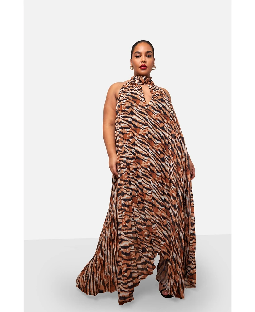 Rebdolls Plus Size Meryem Tiger Halter Neck Maxi Shift Dress