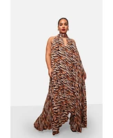 Rebdolls Plus Size Meryem Tiger Halter Neck Maxi Shift Dress