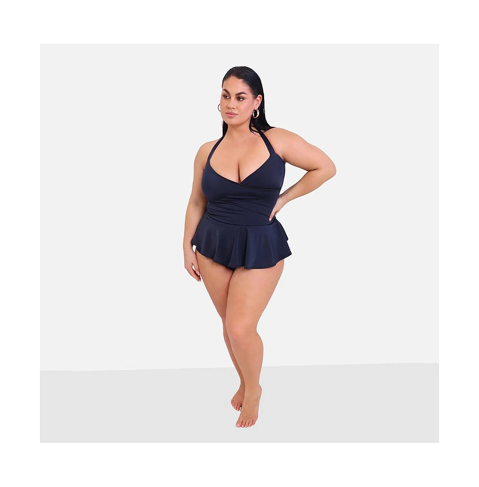 Rebdolls Plus Heatwave Halter Peplum One Piece Swimsuit