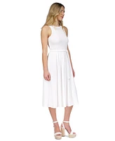 Michael Kors Women's Smocked Textured Sleeveless Midi Dress