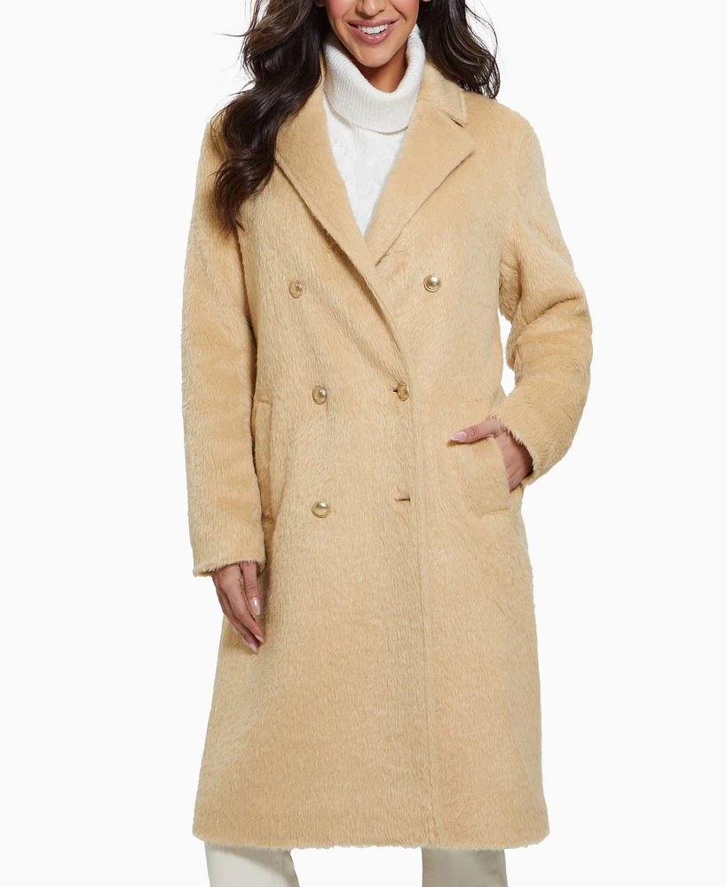 Guess Women's Textured Double-Breasted Notched-Collar Coat