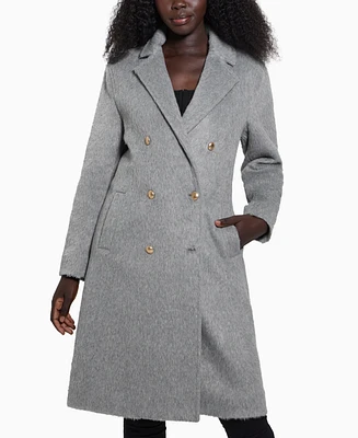 Guess Women's Textured Double-Breasted Notched-Collar Coat