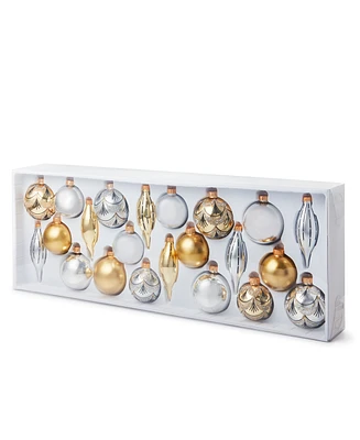 Holiday Lane Shine Bright Set of 22 Silver and Gold Glass Ornaments, Created for Macy's