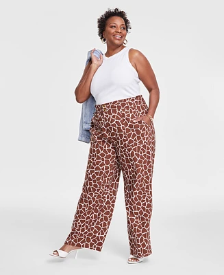I.n.c. International Concepts Plus Animal-Print Patch-Pocket Wide-Leg Pants, Created for Macy's