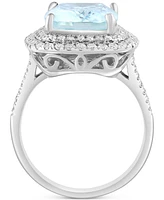 Effy Aquamarine (5-7/8 ct. t.w.) & Diamond (3/4 ct. t.w.) Double Halo Statement Ring in 14k White Gold