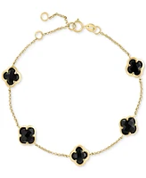 Effy Onyx Clover Station Chain Link Bracelet in 14k Gold