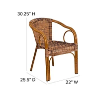 Esna Series Stacking Rattan Patio Chair With Bamboo Look Aluminum Frame And Integrated Arms