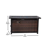 Ilya 50,000 Btu Propane Gas Fire Table With Weather Resistant Wicker Base, Steel Tabletop, Glass Beads And Hideaway Tank Holder