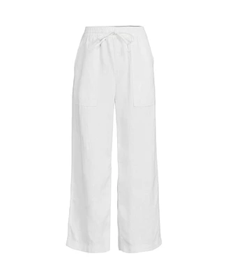 Lands' End Women's High Rise Drawstring Linen Wide Leg Crop Pants