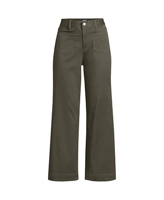 Lands' End Women's High Rise Patch Pocket Wide Leg Chino Crop Pants