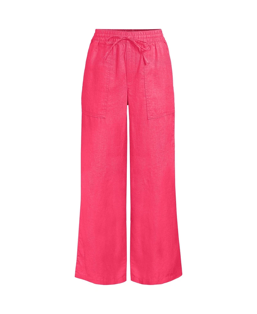 Lands' End Women's High Rise Drawstring Linen Wide Leg Crop Pants