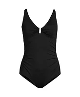 Lands' End Women's Chlorine Resistant Shirred V-neck One Piece Swimsuit