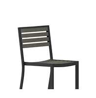 Livia All-Weather Armless Bar Height Dining Stool With Polyresin Slats And Aluminum Frame