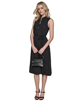 Karl Lagerfeld Paris Women's Belted Pleated Midi Dress