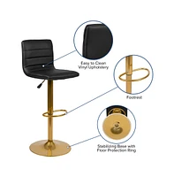 Set Of 2 Contemporary Height Adjustable Swivel Stools With Back And Pedestal Base Footrest