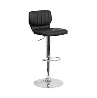 Set Of Two Swivel Bar Stools With Vertical Stitched Back And Adjustable Chrome Base Footrest