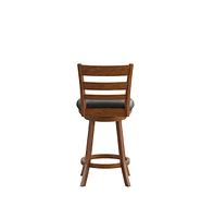 Silla 24" Classic Wooden Ladderback Swivel Counter Height Stool With Upholstered Padded Seat And Integrated Footrest